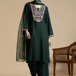 Anouk Floral Embroidered Regular Mirror Work Straight Kurta with Palazzos & Dupatta-picture-39