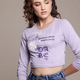 The Roadster Lifestyle Co. Printed Pure Cotton Crop T-shirt-image-99