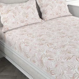 Myntra Elegant Homes Nude-Coloured & White Floral 200 TC Queen Bedsheet with 2 Pillow Covers-image-34