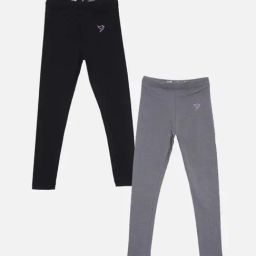 TWIN BIRDS Kids Black & Grey Cotton Regular Fit Leggings (Pack of 2)-image-19