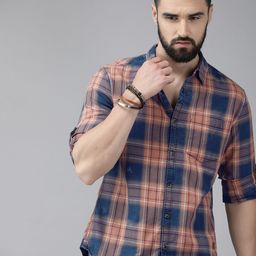 Roadster Men Blue Pure Cotton Checked Casual Shirt-image-65