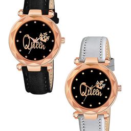Gopal Shopcart Women Pack of 2 Printed Round Dial Analogue Watch GR379RG Q BLK Vel GREY L-image-66