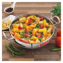 HAZEL Induction Bottom Kadai Kadhai Stainless Steel Deep Karahi Kadahi Cookware Utensil For Frying Puri Dishwasher Safe, 20.2 cm, 1900 ml-17