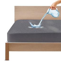 GADDA CO Waterproof 215 GSM Bamboo Material Skirting 14 Inches  Bed Fitted Mattress Protector - Grey-image-85