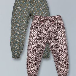 Plum Tree Pack Of 2 Seamless Leopard & Vintage Floral Printed Pants - Green & Peach-image-74