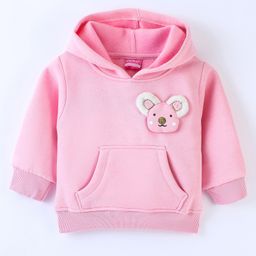Little Kangaroos Full Sleeves Cotton Hoodie with Pockets & Bunny Applique - Pink-image-64