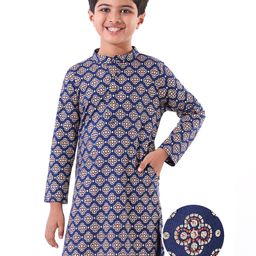 Earthy Touch Cotton Single Jersey Knit  Full Sleeves Kurta Floral Print - Navy Blue-image-51