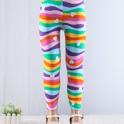 Babyhug Cotton Lycra Knit Full Length Stretchable Leggings Heart Print - Pink Green & Yellow-image-7