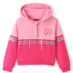 Pine Kids Full Sleeves Hooded Front Open Biowashed Sweatshirt Colour Block Design- Pink-image-70