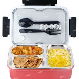 Fiddlerz Lunch Box With 4 Compartments Tiffin Box Stainless Steel with Spoon & Fork Eco-Friendly Lunch Food Containers for School Office  - Pink-picture-7