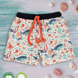 Pranava 100% Organic Cotton Sea Life Printed Shorts - White-image-98