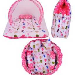 Babytoons Baby Sleeping Essential Reversible Nest | Mattress with Net | Carry Bag (Pink, 0-12 Months)-18