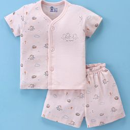 Pink Rabbit Single Jersey Knit Half Sleeves Shorts Set with Animal Print - Light Peach-image-90