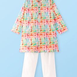 Babyhug Cambric Full Sleeves Printed Kurta Pyjama Set - Multicolor-image-83