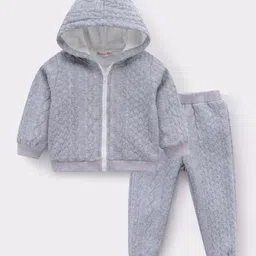 Kookie Kids Full Sleeves Hooded T-Shirt & Lounge Pants Set - Grey-picture-36