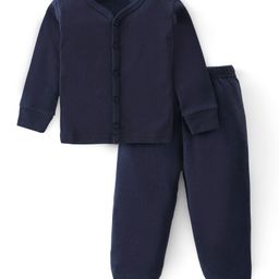 Babyhug Full Sleeves Front Open & Solid Colour Thermal Vest and Pant Set - Navy Blue-image-79