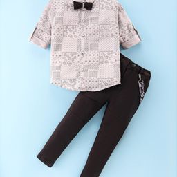 Dapper Dudes Full Sleeves Abstract Printed Shirt With Suspender Bow & Bottom Set - Fawn-picture-29