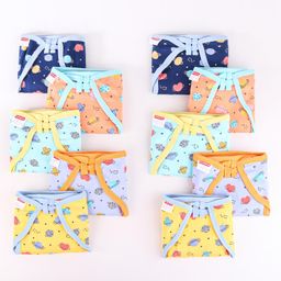Babyhug Interlock Dyed U Shape Cloth Nappies Solar Print New Born Pack of 10-Multicolor-10