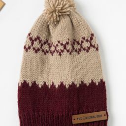 The Original Knit Handmade Self Design Abstract Detailed Woollen Cap- Beige & Maroon-23