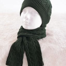 Pine Kids Woollen Knit Solid Beanie Cap & Muffler Set - Dark Green-picture-13