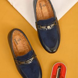Stefens Synthetic Self Design Loafers - Blue-image-75