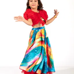 Elaisha Abstract Printed Lehenga Choli With Half Sleeves Bolero Jacket - Red & Multicolour-picture-16