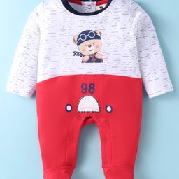 ToffuHouse Interlock Knit Full Sleeves Footed Romper with Bear Print - Red-image-33