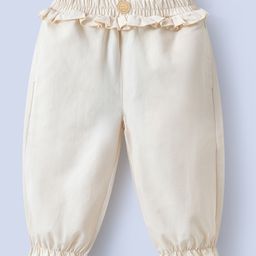 Mark & Mia Ankle Length Solid Color Trouser with Frill Detailing - Beige-image-51