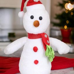 Tickles Christmas Snowman with Santa Cap and Muffler Soft Stuffed Plush Toy for Kids Boys & Girls (Color: White Height 25 cm)-1