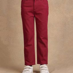 One Friday 100% Cotton Solid Trousers - Red-image-21