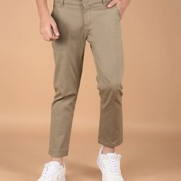 CRIMSOUNE CLUB Cotton Solid Trousers - Khaki-picture-45