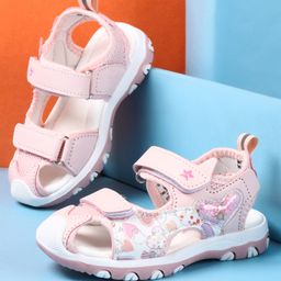 Cute Walk by Babyhug Velcro Closure Sandals with Hearts Glitter Print - Pink-image-80