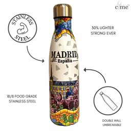SANJARY stainsless steel madrid town print water bottle 500 ml for kids color design may vary-image-31