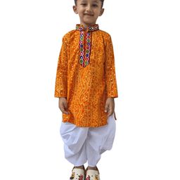 Aglare Rayon Woven Navratri Theme Full Sleeves Bandhani Designed Costume Set - Yellow & White-image-54