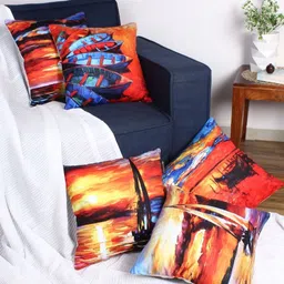 Myntra Elegant Homes Multicoloured Set of 5 Abstract Velvet Square Cushion Covers-picture-9