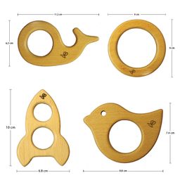 TinyBee Dove Whale Rocket & Circular Wooden Teethers Pack of 4 - Brown image 2