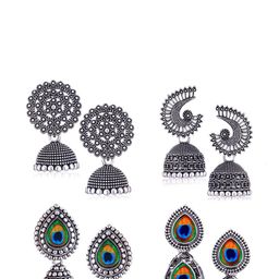Sangria Peacock Shaped Jhumkas Earrings-image-53