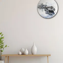 THE QUIRKY HOME A Peaceful Harbor White & Black Printed Ceramic Wall Plate-54