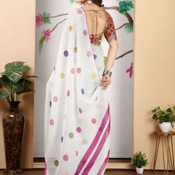 Anouk Rustic Polka Dot Printed Zari Block Print Saree image 4