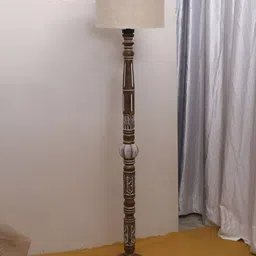 Devansh Beige Drum Wooden Floor Lamp-10