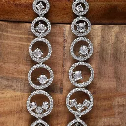 Gemron Jewel Rhodium-Plated American Diamond Studded Circular Shaped Drop Earrings-picture-43