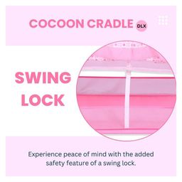 Infanto Cocoon Baby Swing Cradle / Jhula / Palna with Large Storage , 360 Lockable Wheels, Sturdy Frame, Large Mosquito Net, Swing Lock ,Soft cushion mattress- PINK image 4