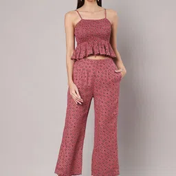 Amagyaa Printed Pure Cotton Shoulder Straps Top With Trouser-15
