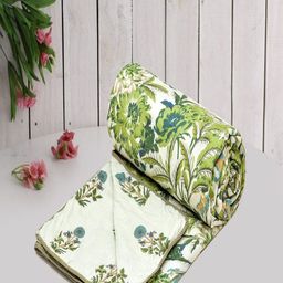 Myntra Elegant Homes Green & Blue Floral Microfiber AC Room 150 GSM Double Bed Dohar-image-66