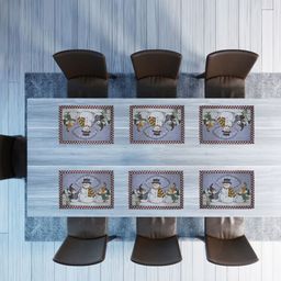 PRAKARTIK 6-Pcs Blue & White Embroidered Pure Cotton Dining Table Mats-40