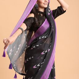 Sangria Black & Purple Pure Linen Saree-41