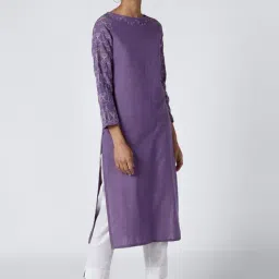 Okhai Lyana Lavender Pure Cotton Hand Embroidered Straight Kurta-picture-21