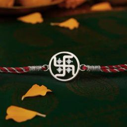 Ornate Jewels 925 Silver American Diamond Blessings Swastik Thread for Brother with Roli Chawal-image-59