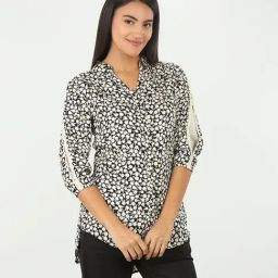 Mustard Black & White Rayon Floral Print Shirt-picture-13