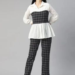 Cottinfab White & Black Cotton Checks Co-Ord Set-picture-45